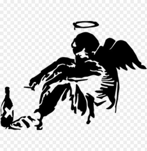 banksy sticker art messages sticker-11 - banksy fallen angel stencil Isolated Character on Transparent PNG