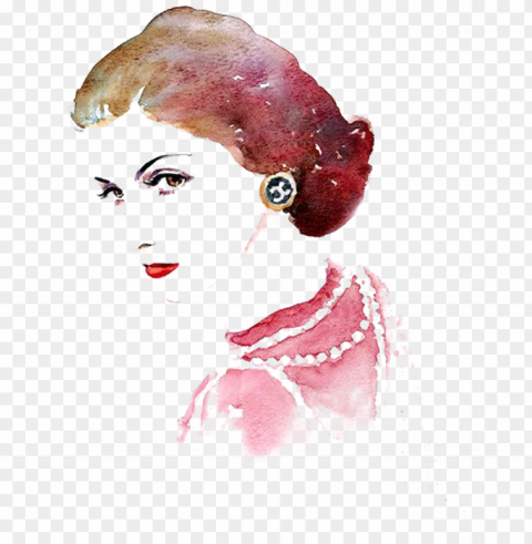 bath drawing watercolor banner - coco chanel portrait painti Transparent Background Isolated PNG Icon