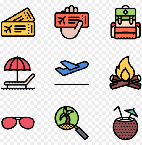 beach and camping - cute travel icons transparent background Clear PNG pictures free