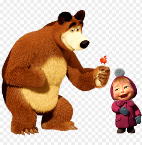 bear giving masha rooster lolly - masha and the bear real life Clean Background Isolated PNG Object