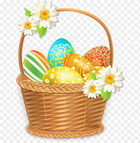 beautiful easter basket with colorful eggs beautiful - easter basket Transparent PNG Isolated Element with Clarity