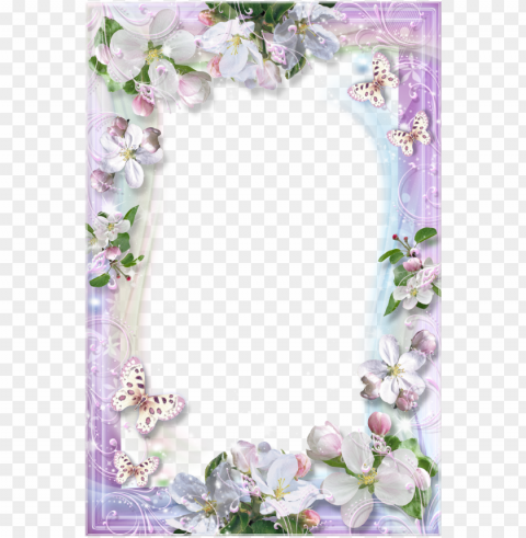 Floral Frame with Butterflies Transparent PNG Object with Isolation