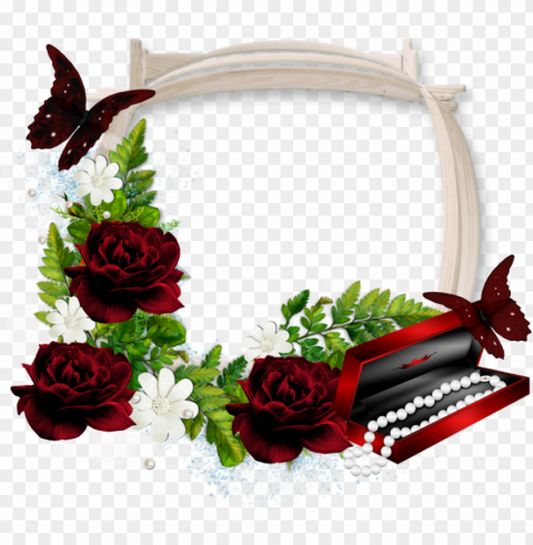 beautiful photo frame with dark red roses - frame with red roses HighQuality Transparent PNG Isolated Artwork
