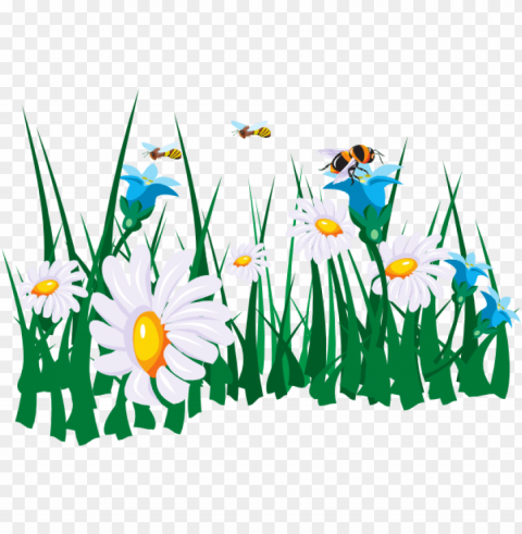 bee clipart grass - clip art bees and flowers Isolated Design Element in Clear Transparent PNG