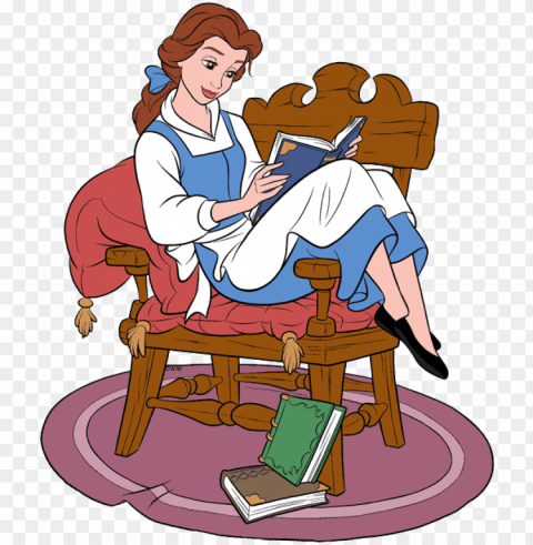 belle holding book belle reading book in chair - belle reading Transparent background PNG images complete pack