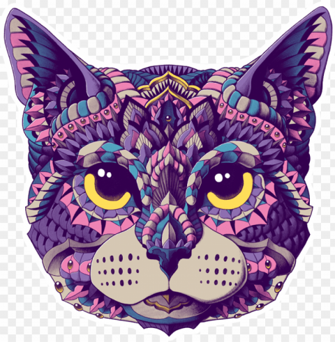 bioworkz cat head sticker - mandalas de gatos con color PNG pictures with no background