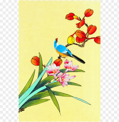 Bird-and-flower Painti PNG Graphic With Isolated Transparency