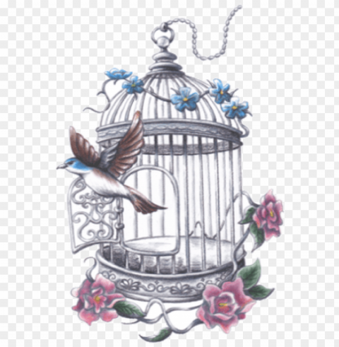 bird free from cage tattoo Isolated Illustration in HighQuality Transparent PNG