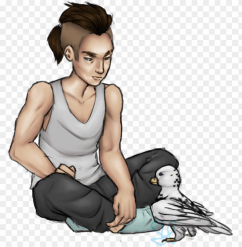 Bird N Man Sad Transparent PNG Isolated Artwork