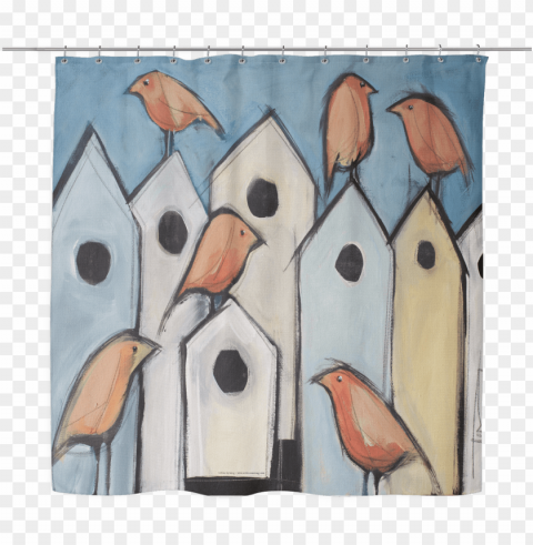 Birds On Houses Woven Oxford Cloth Shower Curtain Williams - Tim Nyberg - Bird Condos Canvas PNG Transparent Graphic