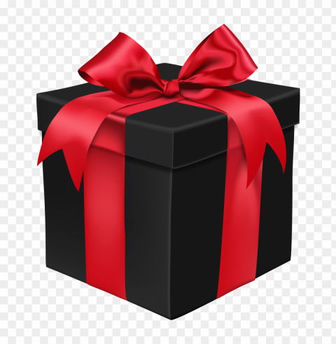 Black gift box with red bow PNG transparent backgrounds