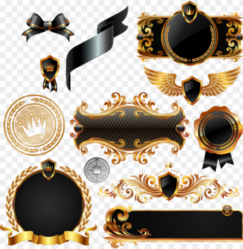 black and gold shields and crests vectors - black gold vector PNG images transparent pack