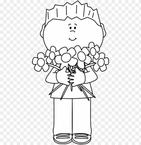 black and white boy holding a bunch of flowers - happy mother day black and white High-resolution transparent PNG images