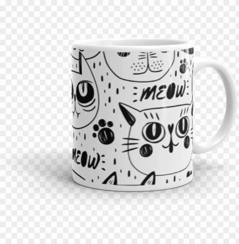 black and white cats multi pattern coffee mug - cat faces pillow case Transparent PNG graphics archive