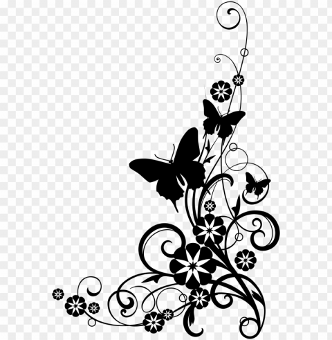 black and white flower border clipart - flowers clip art black and white border PNG with transparent overlay