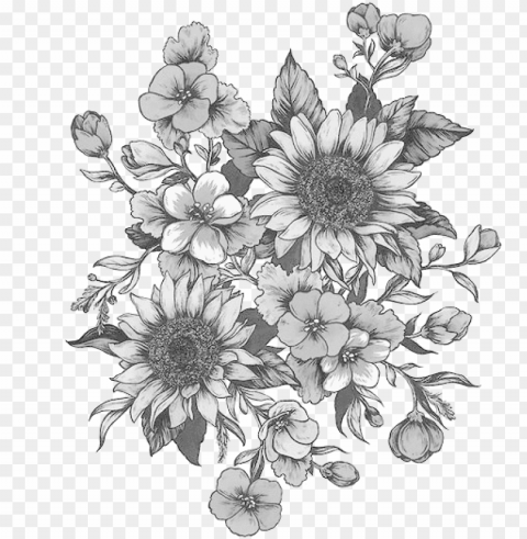 black and white flowers clip free library - flower tumblr art Isolated Element on HighQuality Transparent PNG