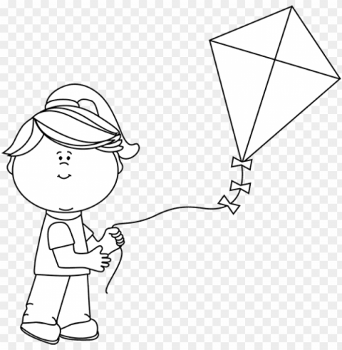 black and white girl flying a kite - flying kiteblack and white PNG Object Isolated with Transparency