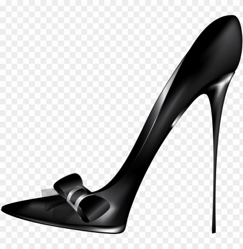 Black High Heels With Bow Clip Art - Black High Heel Isolated PNG Object With Clear Background