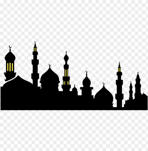 black islamic mosque silhouette religion ramadan Isolated Character with Transparent Background PNG