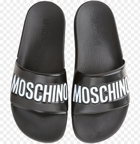 black pool slider sandals wwhite logo - moschino Isolated Artwork with Clear Background in PNG
