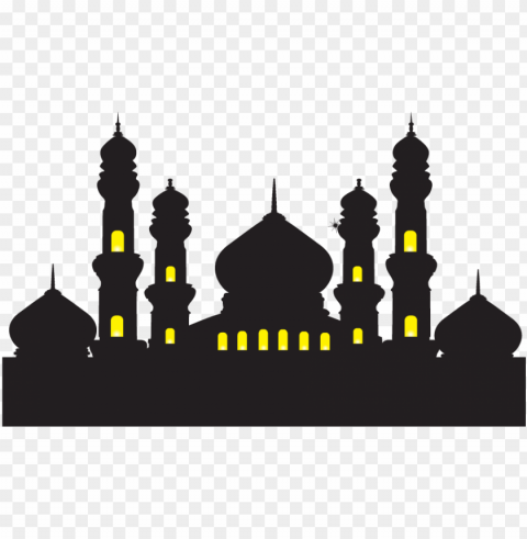 black silhouette masjid mosque window yellow light Isolated Element in HighResolution Transparent PNG