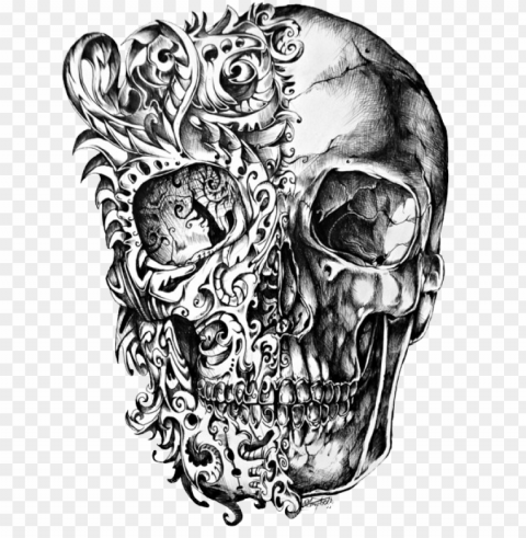 black skull tattoo drawing Isolated Element on HighQuality Transparent PNG