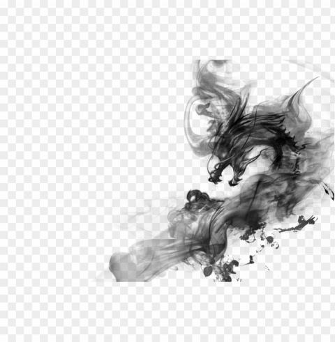 black smoke dragon illustration Isolated Element on Transparent PNG