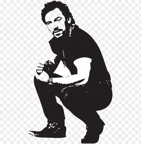 black white bruce monochrome celebrity crouching - bruce springsteen clip art ClearCut Background PNG Isolated Element