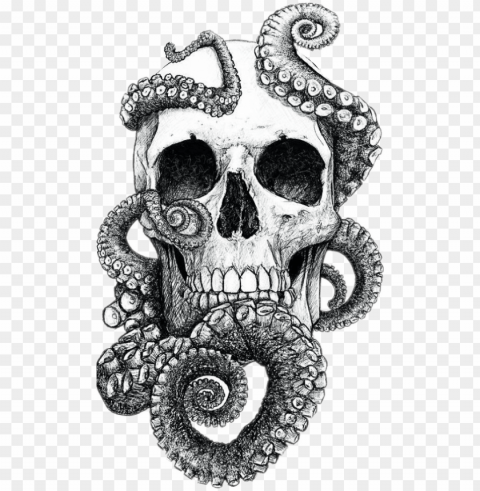 blackandwhite skull tentacles tattoo tattooart skulls - skull and octopus tattoo Transparent PNG images for graphic design