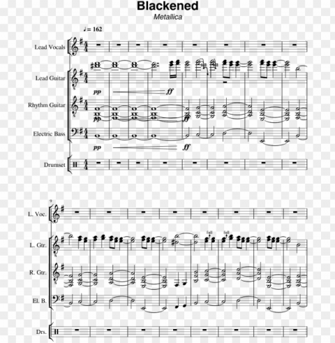 blackened - metallica - sheet music Isolated Object in Transparent PNG Format