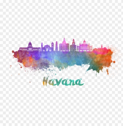 bleed area may not be visible - watercolor skyline havana ClearCut Background Isolated PNG Design