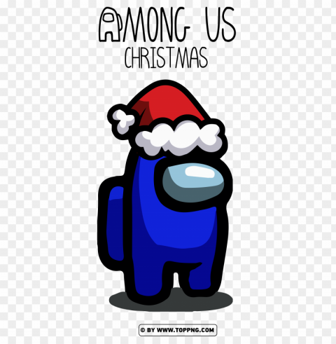 blue among us character christmas hat PNG with transparent overlay