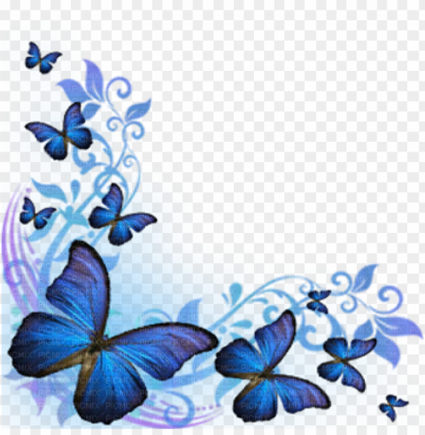 blue butterflies corner - blue butterfly border desi PNG with clear overlay