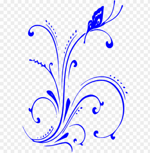 blue flower clipart blue scroll - royal blue wedding border Isolated Character on Transparent PNG
