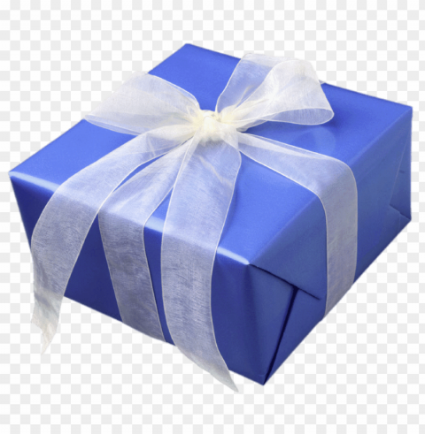 blue gift box with white ribbon Transparent PNG vectors