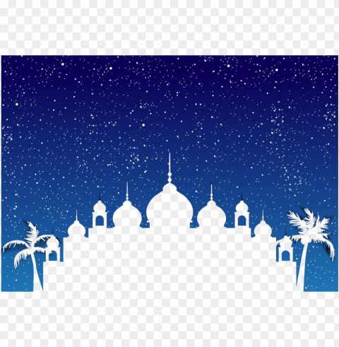 blue sky islamic mosque palms ramadan Isolated Item on Transparent PNG Format