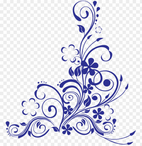 blue swirl w flowers - blue wedding border PNG transparent images for social media