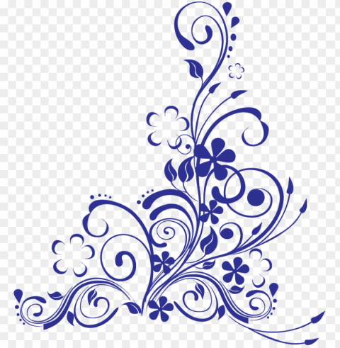 Blue Swirl W Flowers - Blue Wedding Border PNG Transparent Images For Social Media