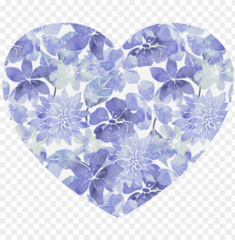 Blue Watercolor Flower Pattern Heart PNG Transparent Graphics Bundle