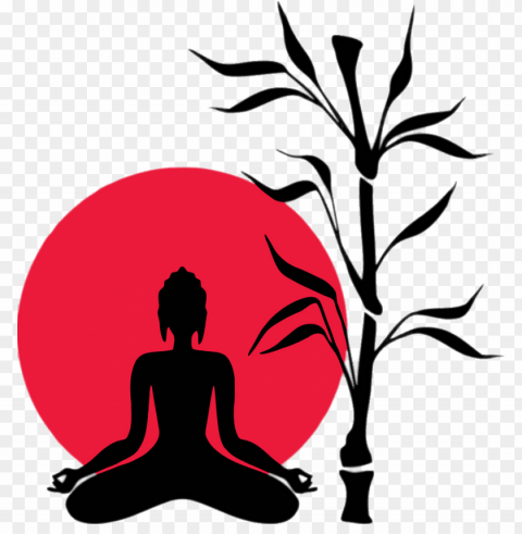 bodhi day buddha sitting next to bamboo PNG Image with Transparent Cutout