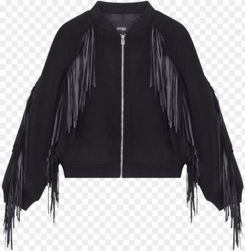 bomber style jacket with fringing - leather jacket PNG Image with Isolated Graphic