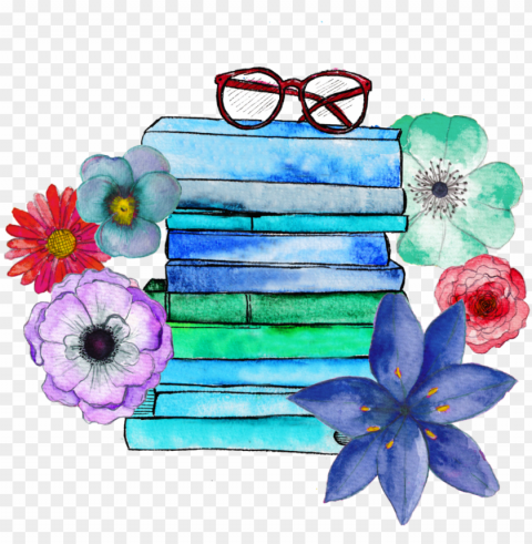 books and flowers - book Clean Background Isolated PNG Design