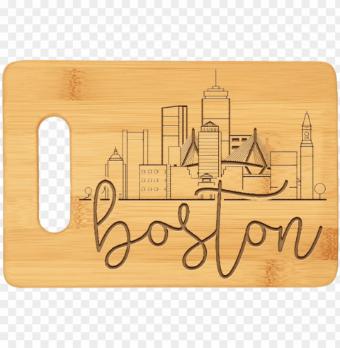 Boston City Skyline Bamboo Cutting Board - Boston Cityscape Line Drawi Isolated Artwork On HighQuality Transparent PNG