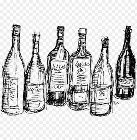 bottle of wine - sketch PNG transparent photos for presentations