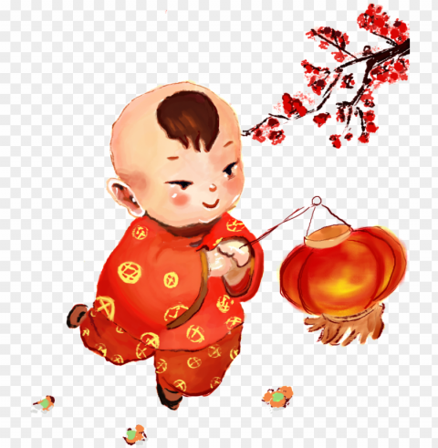 boy carrying a lantern about the lantern festival vectorplumchinese - 卡通 小孩 提 灯笼 过 春节 Isolated Object in Transparent PNG Format
