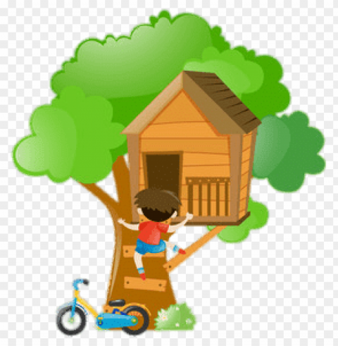 Boy Climbing Up A Treehouse Transparent PNG Object With Isolation