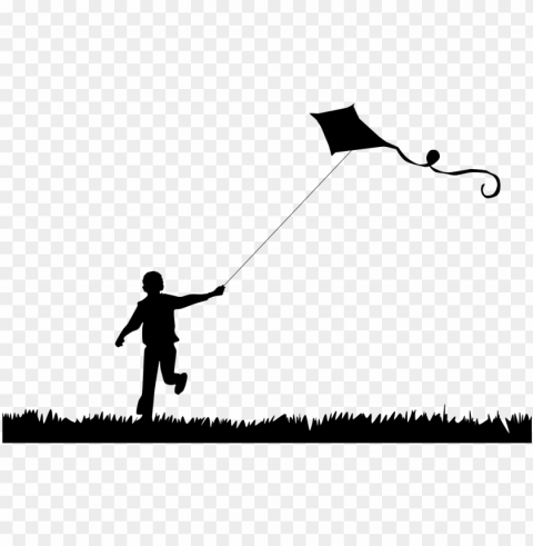 boy flying kite silhouette - boy flying kite silhouette Isolated Element on HighQuality PNG
