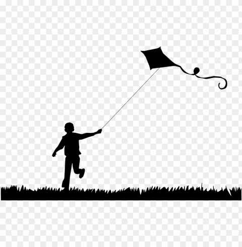 boy flying kite silhouette - flying a kite silhouette Transparent PNG Graphic with Isolated Object