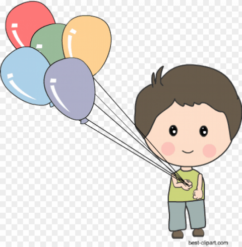 boy holding balloons free clip art - boy with balloons clipart PNG Isolated Illustration with Clear Background