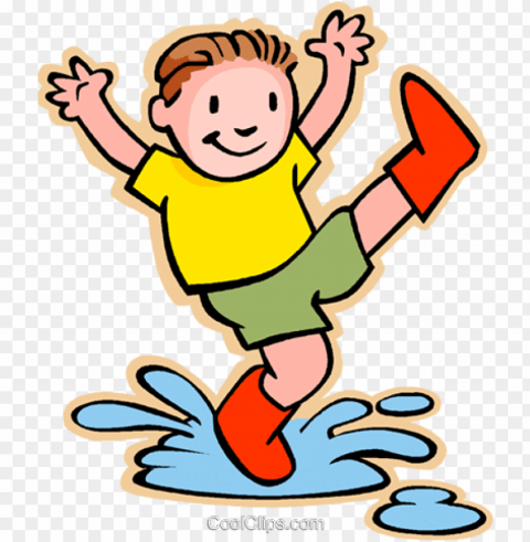 boy jumping in rain puddle royalty free vector clip - boy playing in the rain cliparts Isolated Artwork with Clear Background in PNG